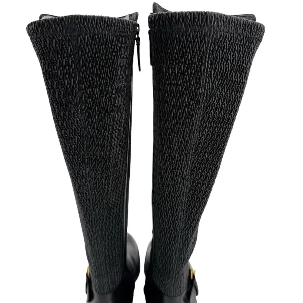 Cole Haan Black Leather Gold Buckle Clover Knee High Boots Womens 8